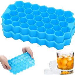 2pcs Ice Cube Tray for Freezer Flexible Silicone Honeycomb Design Blue Silicone, Plastic Ice Cube Tray-image-91