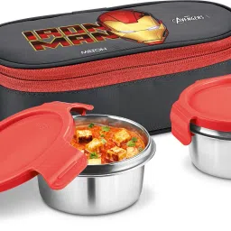 Marvel Power Bite Tiffin Box with 2 Steel Container and Jacket 320ml each, Black 2 Containers Lunch Box-14