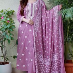 Women Cotton Rayon Kurti Pant Dupatta Set-image-86