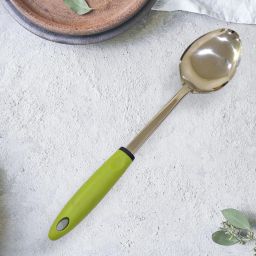 Gaffel 1 Pc Steel Basting Spoon Non Heating Handle-Green|Cooking Spoon Stainless Steel Serving Spoon-image-3