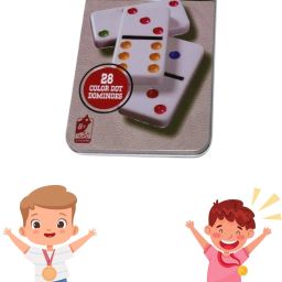Double 6 Color Dot Dominoes Large Sized 28 Pieces Set Toy in Tin Case-image-6