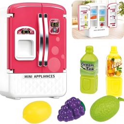 Kids Mini Refrigerator Playset with Music, Lights, & Toy Fruits Kitchen Set-23