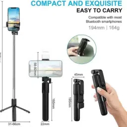 Rangwell Portable Bluetooth selfie stick with wireless remote and extendable tripod Tripod Kit, Tripod, Monopod Kit image 3