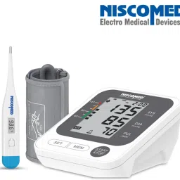 NISCOMED PW-215 Fully Automatic Portable Digital Blood Pressure Monitoring Machine LCD Display With Digital Thermometer Oscillometric Method For Accurate Measurement Bp Monitor image 2