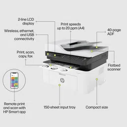 HP Laser MFP 1188FNW Multi Function Wi-Fi Monochrome Laser Printer with 2-Line LCD Display (4 LED Indicator Lights, White) image 5