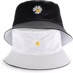 poshing Daisy Embroidered Unisex foldable cotton Reversible Bucket Hat-image-19