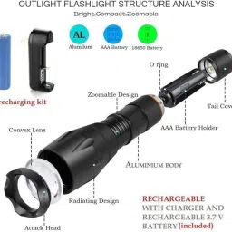 small sun High Bright 5 Mode Torch (Black : Rechargeable) Torch image 5