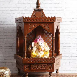 shilpi Climent Brown Sheesham Wood Floor Rested Mandir With Door-picture-13