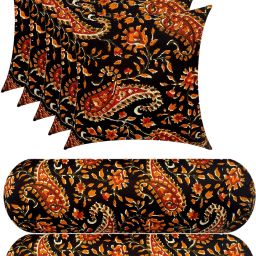 Combo Set Of 5 Cushion And 2 Microfibre Floral Bolster Pack of 7-image-73