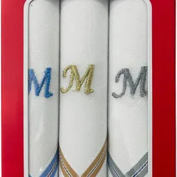 PASSION FROM OMTEX Men's Initial M Alphabet Monogram ["White With Embroidary & Colored Border"] Handkerchief image 2