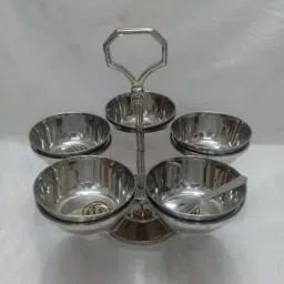 Brass Revolving Food Display Set Steel katori Bowl Serving Set-image-9