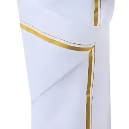 ALITEMAT Velcro White Pocket Cotton Dhoti with Gold Zari Border(28 to 44 Inches) Solid Men Dhoti-image-24