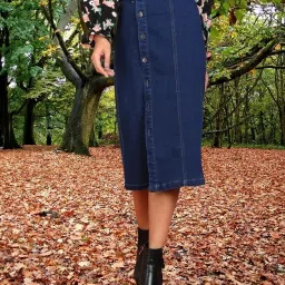 Women Solid Straight Dark Blue Skirt-image-29