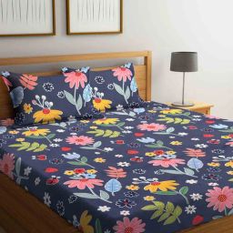 klotthe Blue Floral 300 TC Cotton Blend Double Bedsheet with 2 Pillow Covers-picture-6
