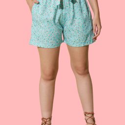 Printed Women Green Regular Shorts-image-0