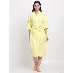 Creeva Unisex Micro Terry Yellow Soft and Lightweight Kimono Style Bath Robe-picture-30