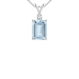 Angara 14KT White Gold Emerald-Cut Aquamarine Solitaire Diamond Studded Pendant-1.13 gm-image-32