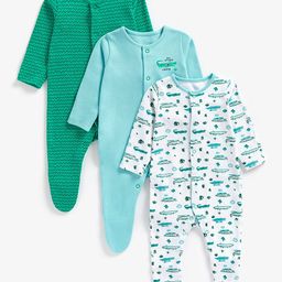 mothercare Boys Pack Of 3 Printed Knitted Pure Cotton Sleepsuits-picture-14