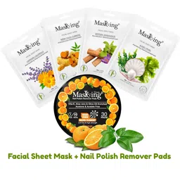 MasKing Set of 4 Bamboo Facial Sheet Masks 20g each with Litchi Nail Polish Remover Pads-2