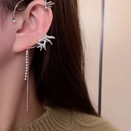 Unwind by Yellow Chimes Silver-Toned Crystal Studded Contemporary Ear Cuff-32