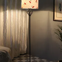 Devansh White & Black Printed Cylinder Shaped Cotton Shade with Iron Floor Lamp-10