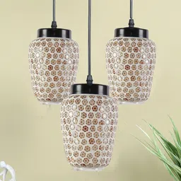 Devansh White & Brown Mosaic Glass Hanging Lamp-12