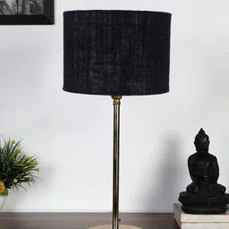 Devansh Black Textured Metal Table Lamp With Jute Shade-41