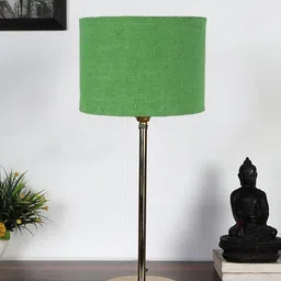 Devansh Green & Gold-Toned Textured Metal Table Lamp With Jute Shade-53