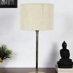 Devansh White Textured Metal Table Lamp With Jute Shade-19