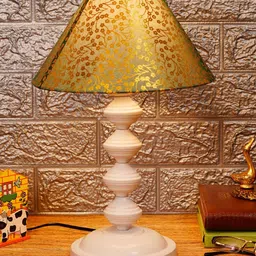 foziq White & Brown Printed Table Lamp-31