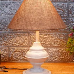 foziq White & Brown Printed Table Lamp-20