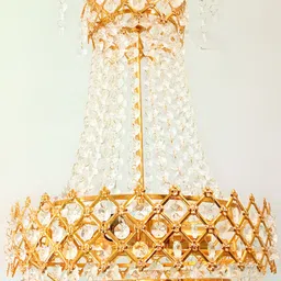 SHRI MAHAL ANTIQUES Gold-Toned & White Crystal Chandelier Ceiling Lamp-image-73