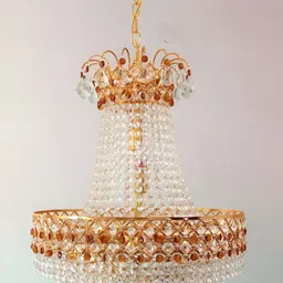 SHRI MAHAL ANTIQUES Gold Toned Textured Metal Led Crystal Big Size Jhumar Ceiling Lamp-19
