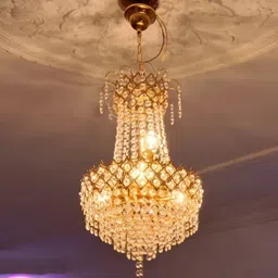 SHRI MAHAL ANTIQUES Gold-Toned & White Crystal Chandelier Ceiling Lamp-26