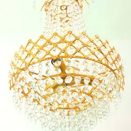 SHRI MAHAL ANTIQUES Gold-Toned & White Crystal Chandelier Ceiling Lamp-image-80