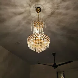SHRI MAHAL ANTIQUES Gold-Toned & White Crystal Chandelier Ceiling Lamp-image-82