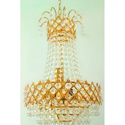 SHRI MAHAL ANTIQUES Gold-Toned & White Crystal Chandelier Ceiling Lamp-image-77