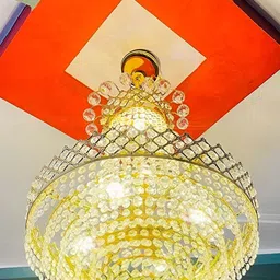 SHRI MAHAL ANTIQUES Gold-Toned & White Crystal Chandelier Ceiling Lamp-image-57