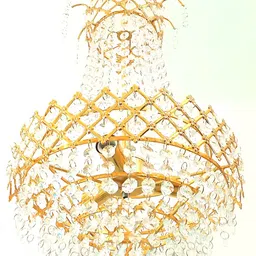 SHRI MAHAL ANTIQUES Gold-Toned & White Crystal Chandelier Ceiling Lamp-image-74