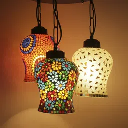 Devansh Orange & Red Mosaic Glass Cluster Light-29