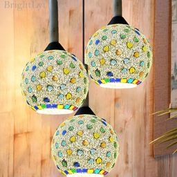 BrightLyt White & Blue Textured Glass Hanging Lights Ceiling Lamp With Adjustable Cord-29