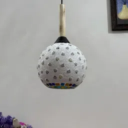 BrightLyt White& Yellow Printed Glass Ceiling Lamp-50