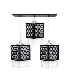 Gojeeva Black & White Textured Rectangle Shaped Wooden Pendant Ceiling Lamp-picture-12