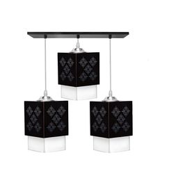 Gojeeva Black & White Textured Rectangle Shaped Wooden Pendant Ceiling Lamp-picture-1