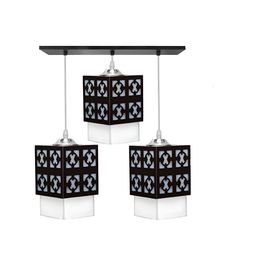 Gojeeva Black & White Textured Rectangle Shaped Wooden Pendant Ceiling Lamp-picture-34