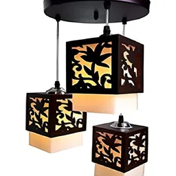 Areezo Brown & White Textured Wooden Contemporary Square Ceiling Lamp-25