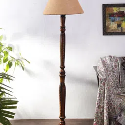 Devansh Beige Textured Jute & Wooden Floor Lamp-12