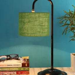 Devansh Green & Black Jute Shade Iron Table Lamp-5