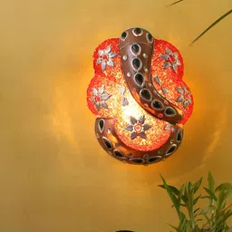 Aura Maroon & Brown Glass Traditional Abstract Shaped Shaped Wall Lamp-image-29