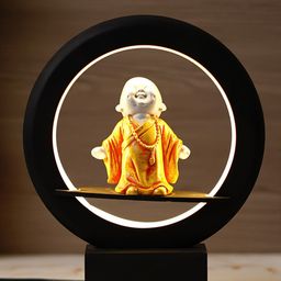 eCraftIndia Orange & Black Buddha Monk Decorative Circular Night Lamp-39